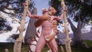 Furry Tigress Edging Human Cock